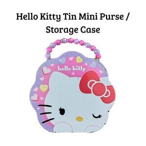 Hello Kitty Tin Mini Purse Clutch w/ Beaded Handle Pink Purple